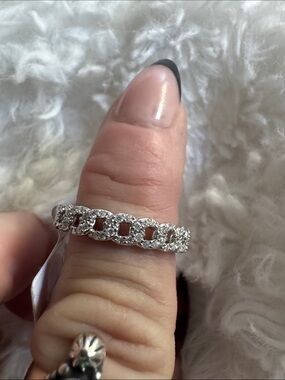 Moisanite eternity chain band925 Silver- Pave Link Ring - Women's Jewelry size 8